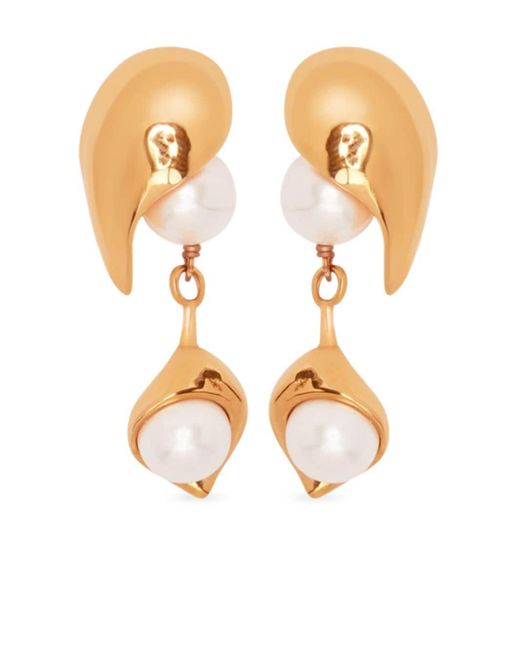 Oscar de la Renta White Abstract Leaf Drop Earrings