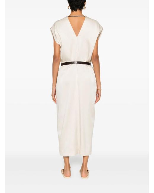 Brunello Cucinelli White V-Neck Midi Dress