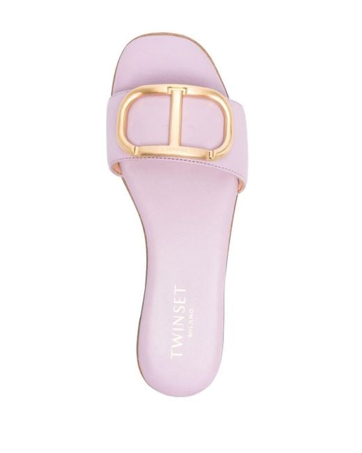 Sandales en cuir à plaque logo Twin Set en coloris Pink