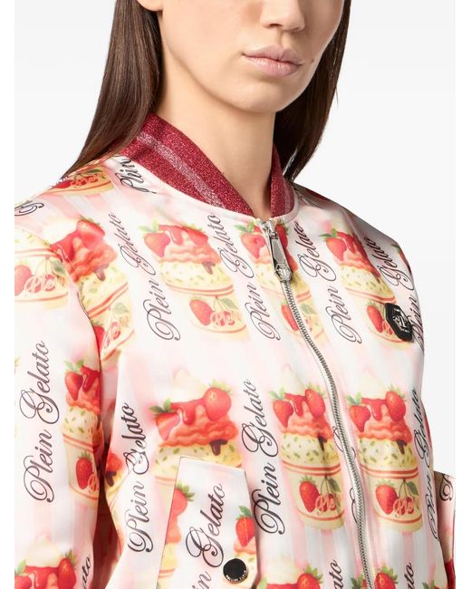 Philipp Plein White Print Bomber Jacket