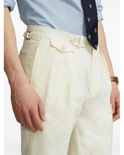 Polo Ralph Lauren White Pleat-detail Linen Trousers for men