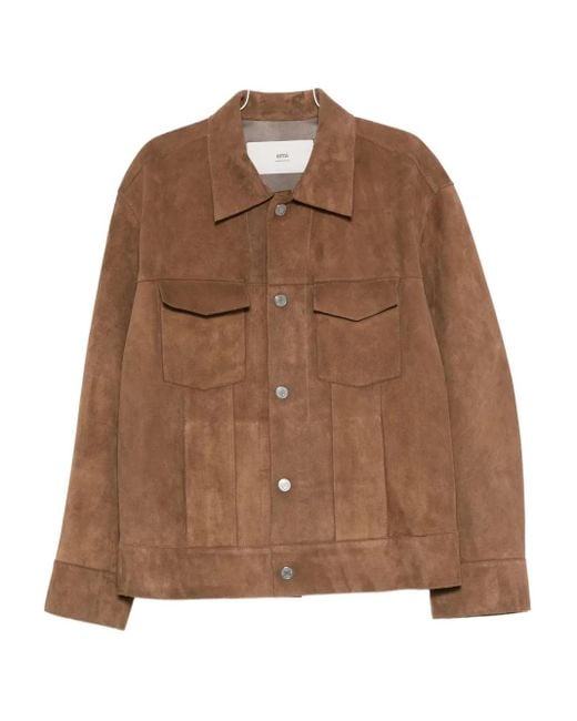 AMI Brown Snap-Button Flap-Pocket Jacket