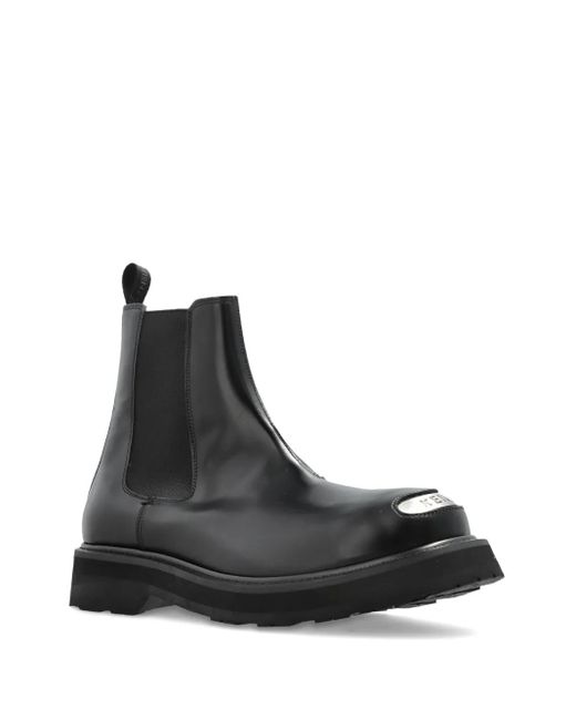 KENZO Black Logo Plaque Leather Boots for men