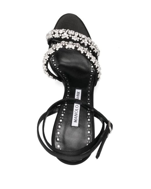 Manolo Blahnik Black 105Mm Crystal-Embellished Leather Sandals