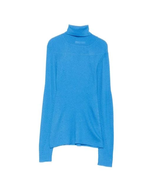 6397 Blue Ribbed Roll-Neck Sweater