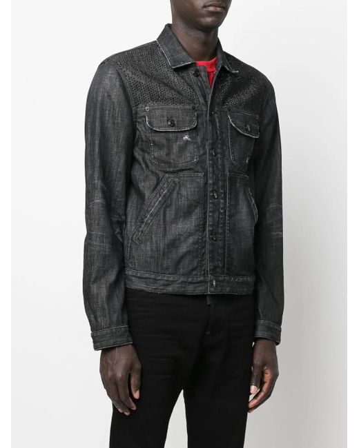 DSquared² Black Studded Distressed Denim Jacket for men