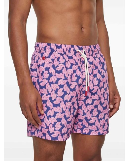 Kiton Purple Geometric-Print Drawstring Swim Shorts for men