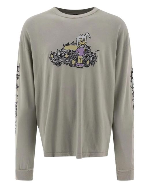 メンズ Brain Dead Bio Dog グラフィック ロングtシャツ Gray