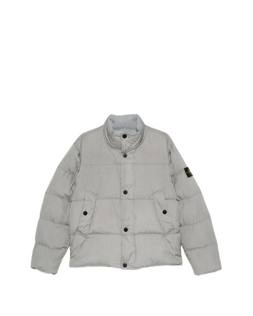 Stone Island Gray Garment Dyed Crinkle Reps Ny Down Jacket With Wind Resistance for men