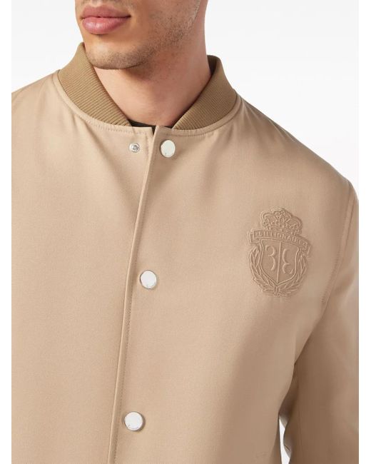Billionaire Natural Logo-Patch Button-Up Bomber Jacket for men