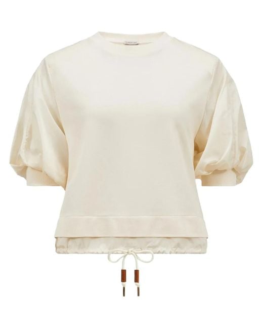 Moncler White Puff Sleeve Cotton T-Shirt
