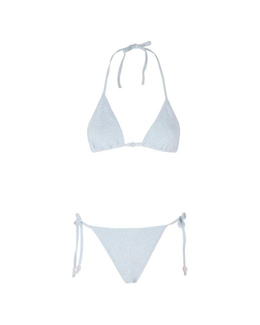 Hunza G White Gina Bead-Embellished Bikini