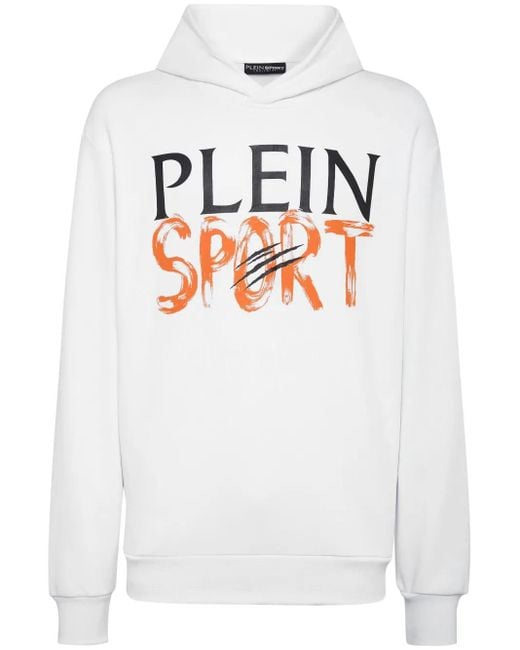 Philipp Plein White Logo-Print Cotton-Blend Hoodie for men
