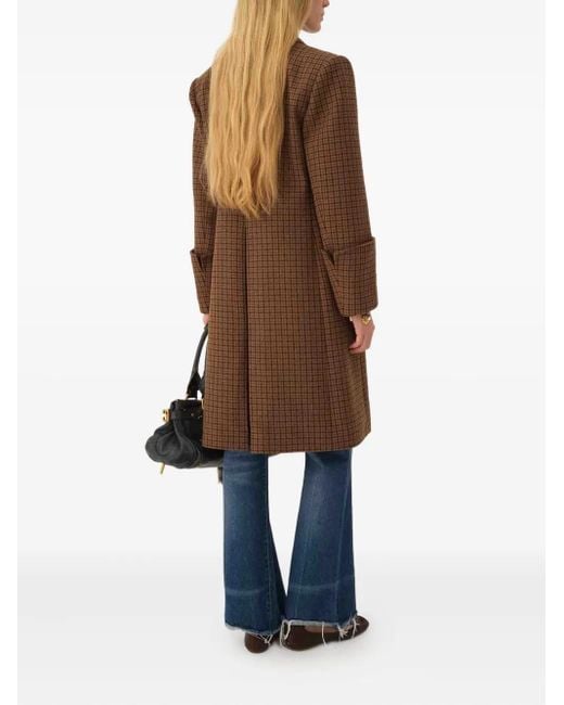 Chloé Brown Wool Houndstooth Single-Breasted Coat
