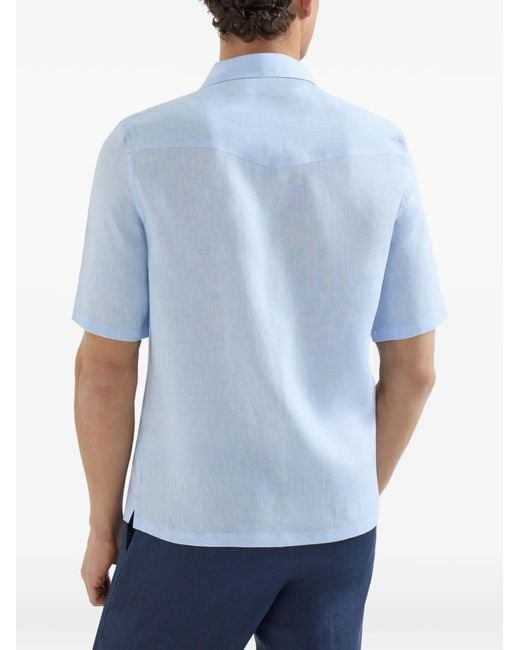 Brunello Cucinelli Blue Linen Shirt for men