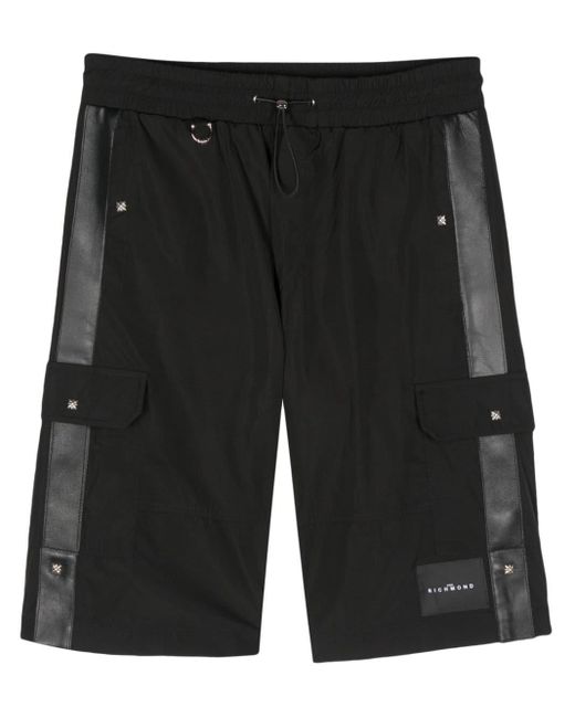 John Richmond Black Leather-trim Bermuda Shorts for men