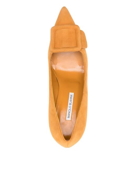 Manolo Blahnik Natural 90Mm Maysale Buckle-Detail Pointed-Toe Pumps