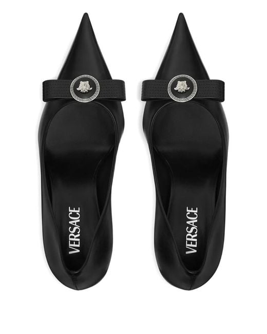 Versace Black 85Mm Gianni Ribbon Leather Pumps