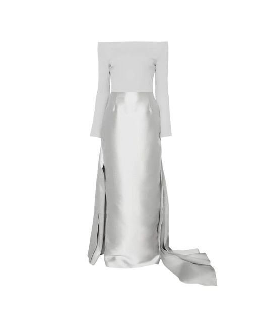 Solace London White Robe Longue Drapée À Épaules Dénudées