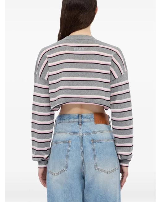 MSGM White Striped V-Neck Knitwear