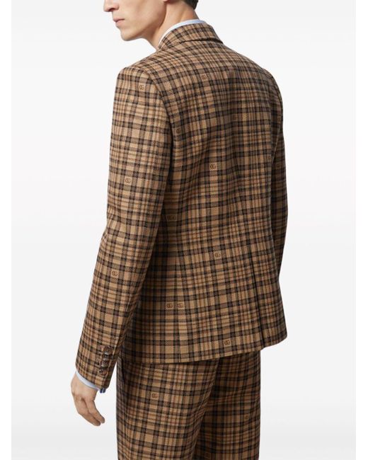 Gucci Brown Double G Check-pattern Wool Blazer for men