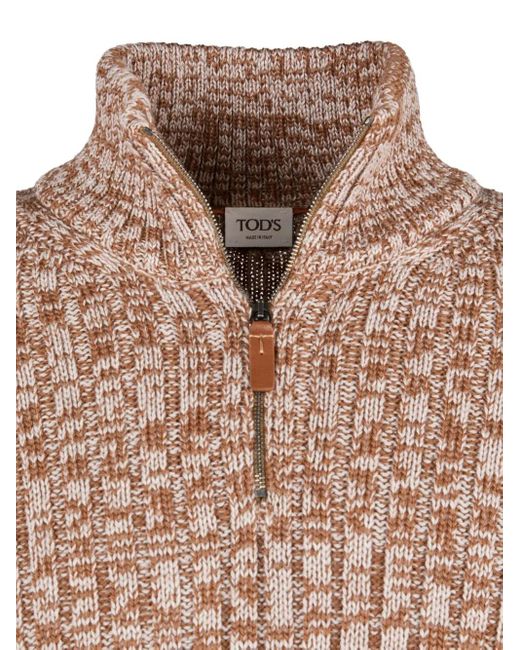 Tod's Brown Ribbed Half-Zip Sweater for men