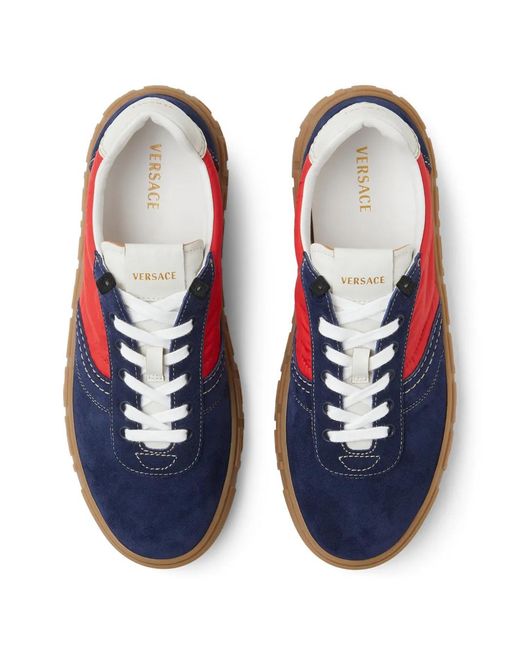 Versace Red Greca Suede & Nylon Sneakers for men