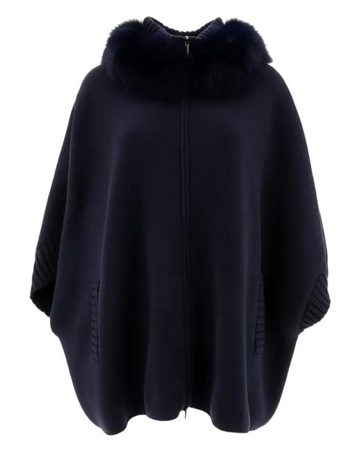 Giovi Blue Fur-Trimmed Zip-Front Cape