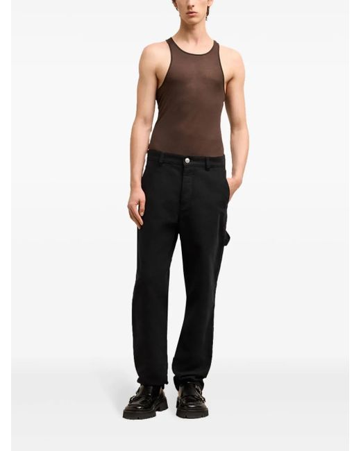 AMI Black Logo-Patch Straight-Leg Worker Trousers for men