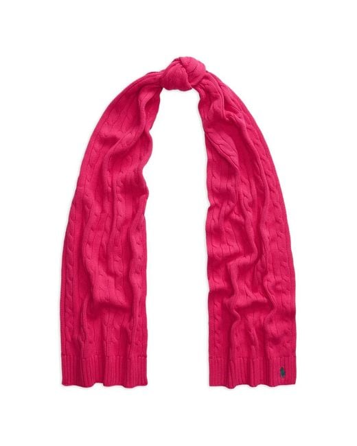 Polo Ralph Lauren Pink Cable-Knit Embroidered-Logo Scarf