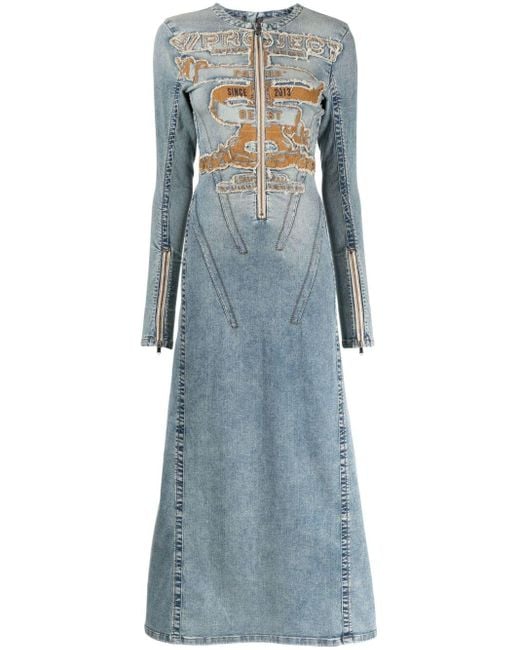 Y. Project Blue Logo-embroidered Denim Maxi Dress