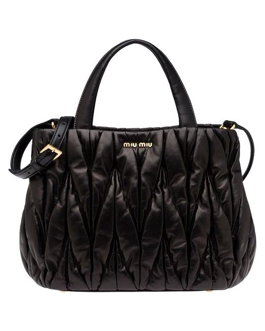 Miu Miu - Authenticated Matelassé Handbag - Leather Black Plain for Women, Good Condition