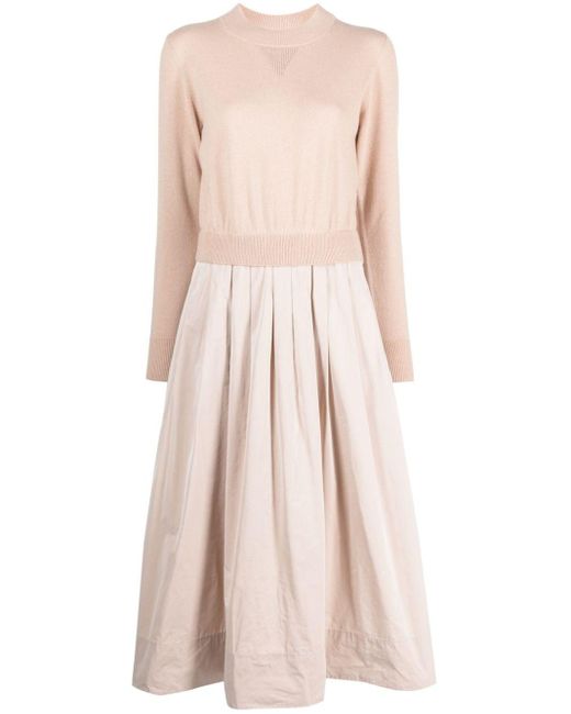 Peserico Pink Knitted-panel Flared Midi Dress