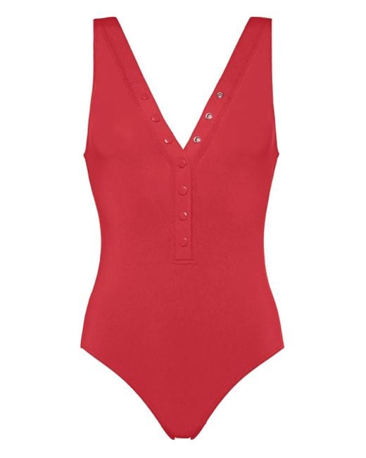 Eres Red Icône Button-Front Tank Swimsuit