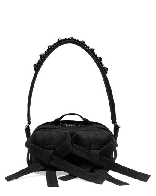 Simone Rocha Black Bead-Embellished Bow Bag