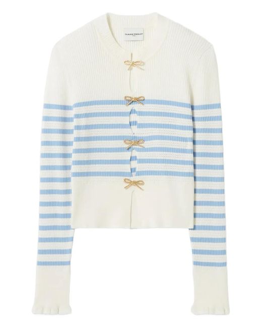 Claudie Pierlot Blue Striped Bow-Embellishment Top
