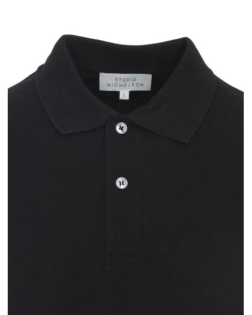 Studio Nicholson Black Button Short-Sleeve Polo Shirt for men