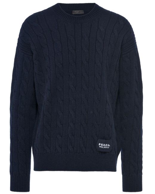 Prada Blue Cable-knit Cashmere Sweater for men
