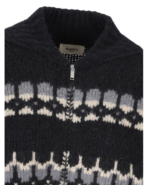 Barena Black Jacquard Zip Cardigan