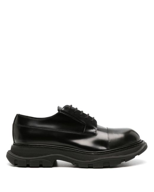 Alexander McQueen Black Tread Leather Derby Shoes for men
