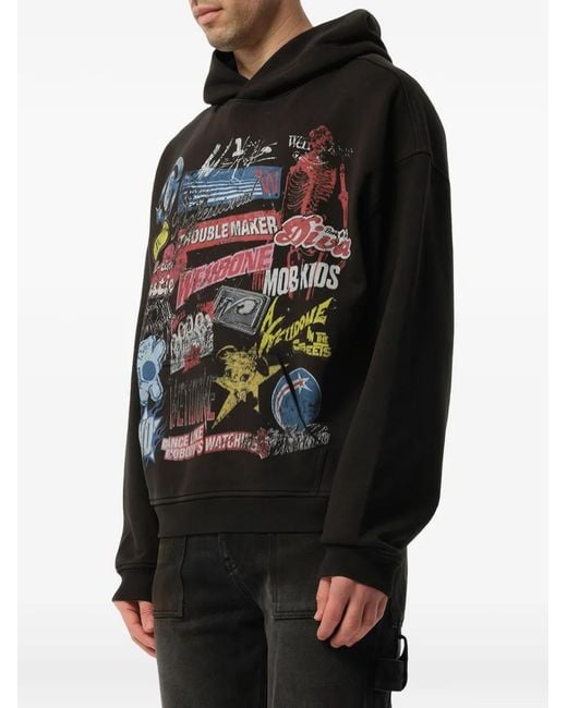 we11done Black Collage-Print Hoodie for men