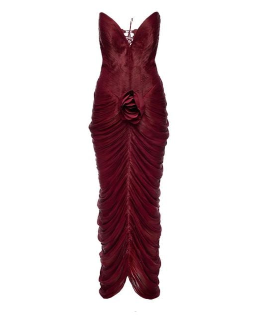 Ana Radu Red Rose-Embellished Pleated Dress