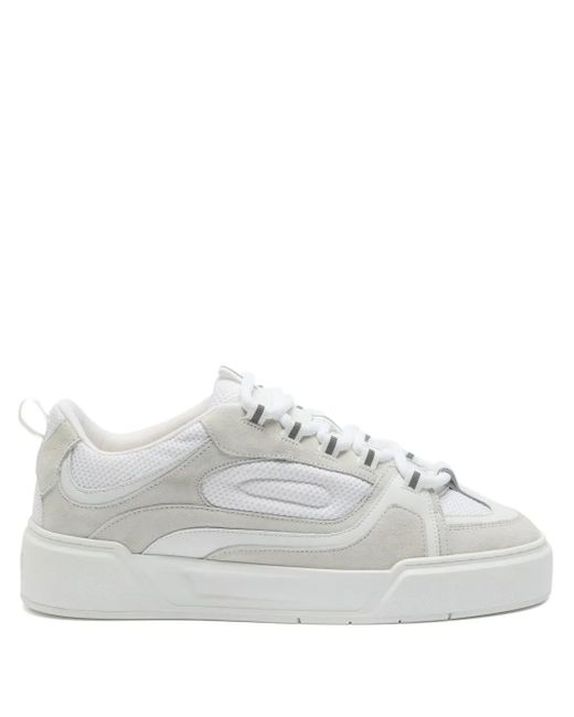 Cleens White Skate Evo Mesh-Panels Suede Low-Top Sneakers for men