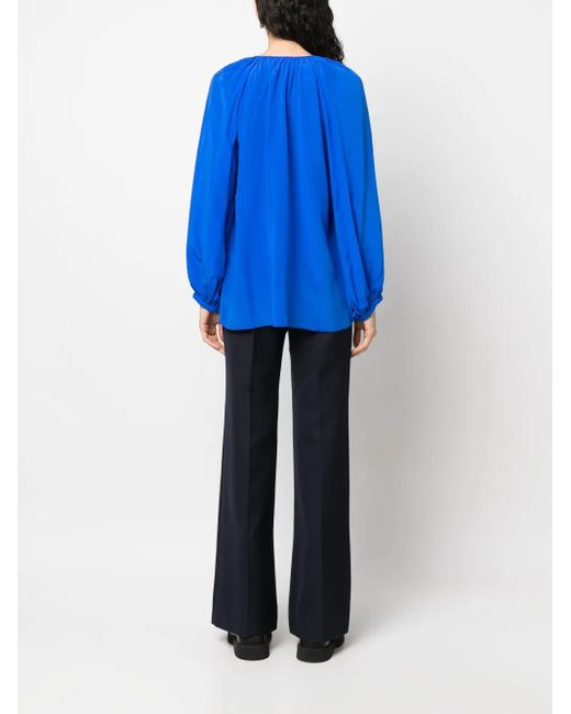 PHAEONIA Blue Self-Tie Silk Blouse