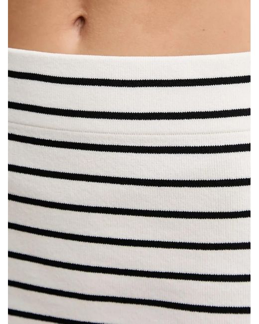 DKNY White Striped Side-Split Midi Skirt