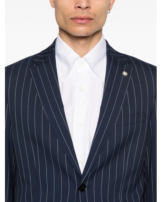Manuel Ritz Blue Buttoned Striped Suit for men