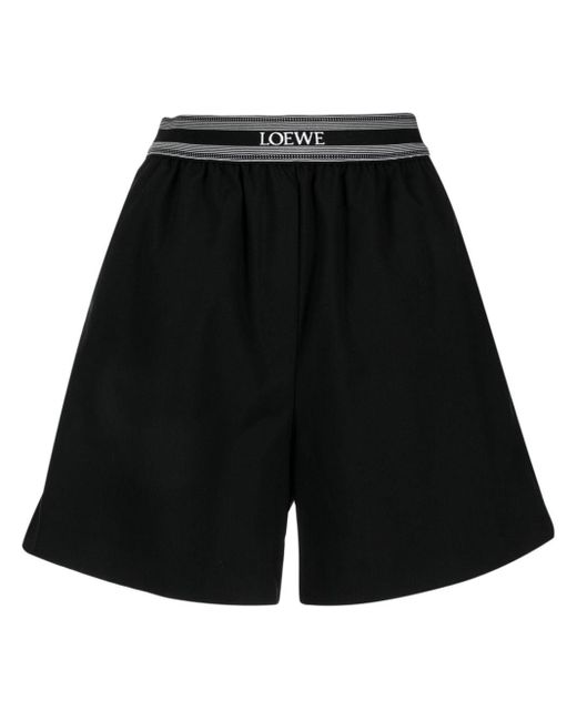 Loewe Black Logo-waistband Wool Shorts