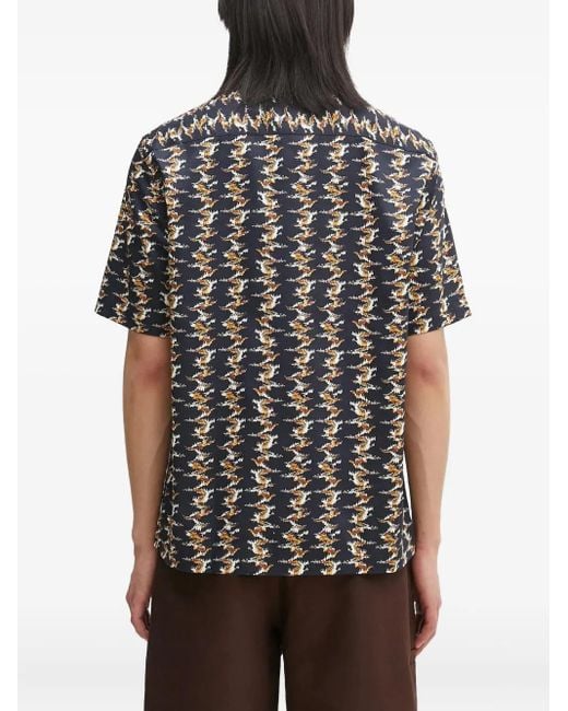 Fred Perry Black Camp-Collar Patterned Shirt for men