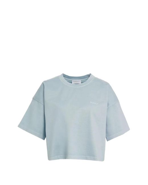 Dondup Blue Logo-Embroidered Cropped T-Shirt