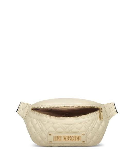 Love Moschino Natural Logo-Plaque Quilted Belt Bag
